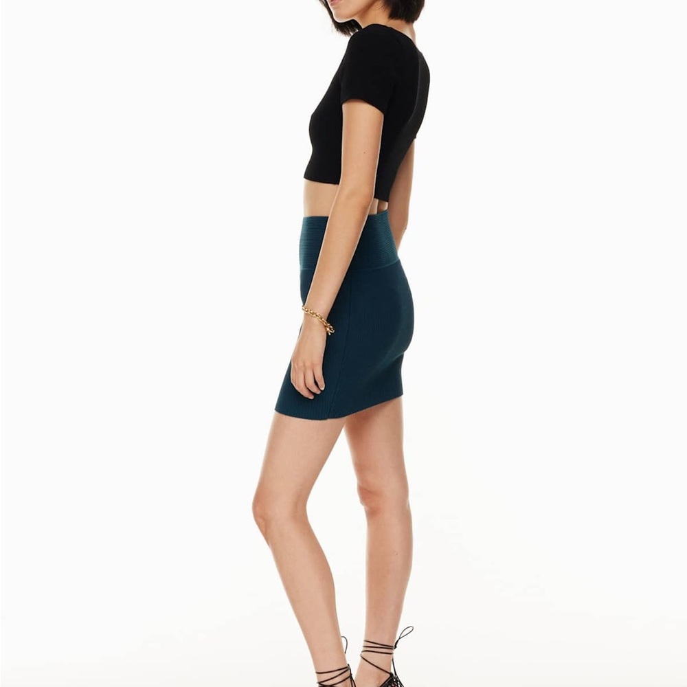 Babaton Ribbed Knit Mini Skirt – Teal Blue (Size XS)